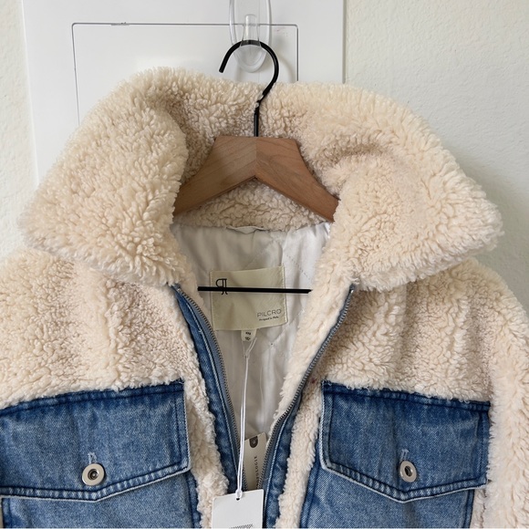 NWT Anthropologie Pilcro Sherpa Denim Mixed Utility Jacket in Cream and Blue - Picture 7 of 7
